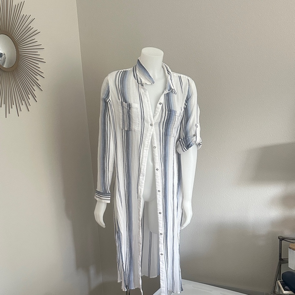 Calvin Klein White and Navy Striped Shirt